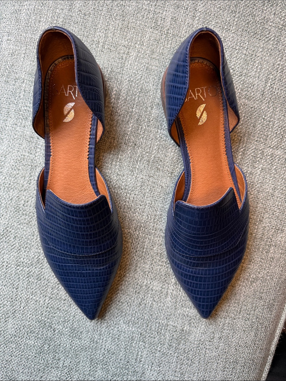 Franco Sarto Navy Croc-Embossed Pointed D'Orsay Flats